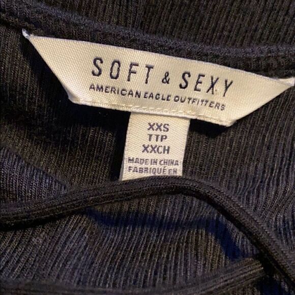 AE Black Ribbed Faux Lace Up 3/4 Sleeve Dress XXS - Picture 5 of 6